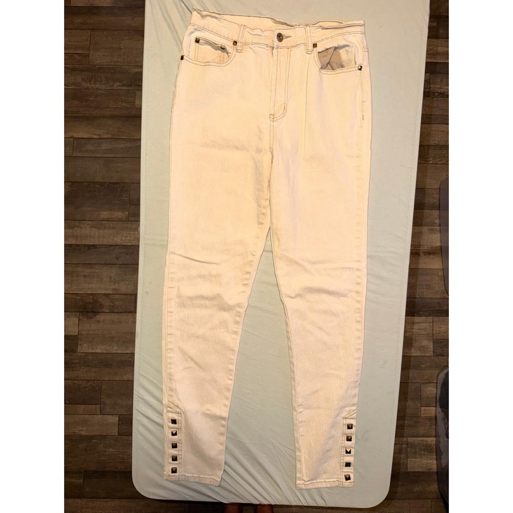 DG2 By Diane Gilman 8T Beige Denim Studded Ankle Skinny Jeans